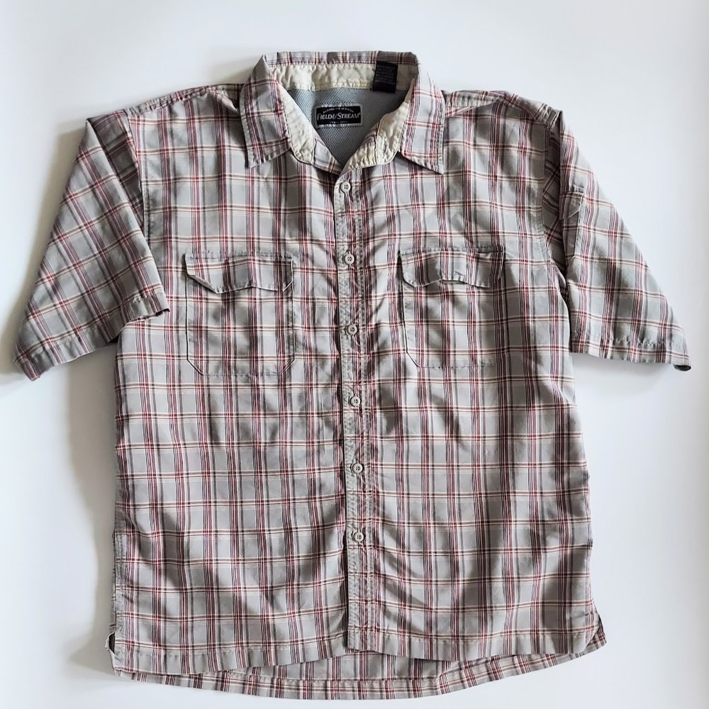 Field & Stream Gray Plaid Button Up Short Sleeve Shirt Size XL
